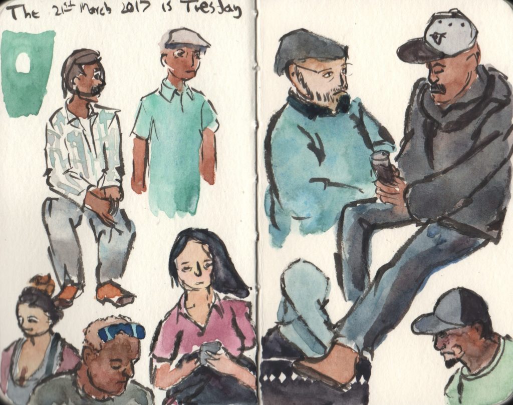 People sketching in watercolor, gouache, and ink.